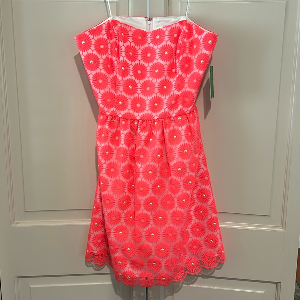 NWT Lilly Pulitzer Bright Pink Embroidered Strapless dress